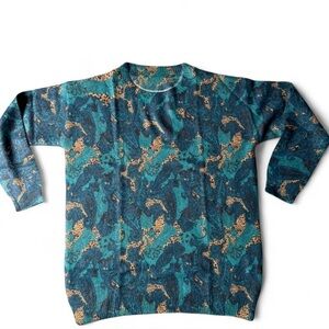 Elegant Teal Patterned Crewneck oversized Sweater